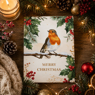 Christmas Robin Merry Christmas Holiday Greeting Card