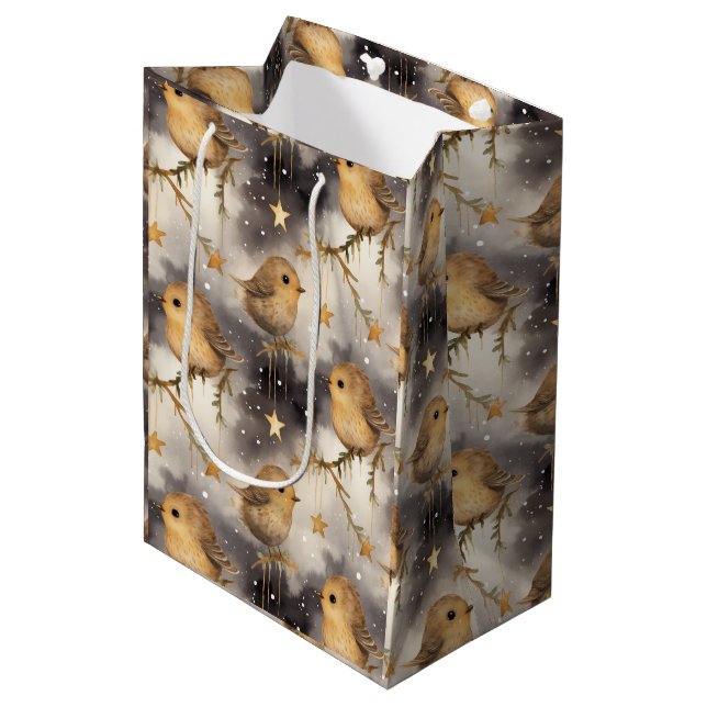Christmas Robin on a Starry Night Gift Bag  (Front Angled)