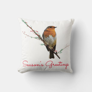 Christmas Robin on Tree Branch Cushion