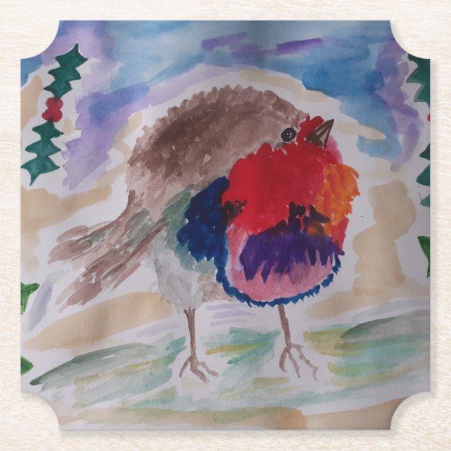 Christmas Robin  Paper Coaster (Front)