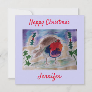 Christmas Robin Personalised Flat Christmas Card