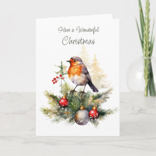 Christmas Robin Pine Baubles Card