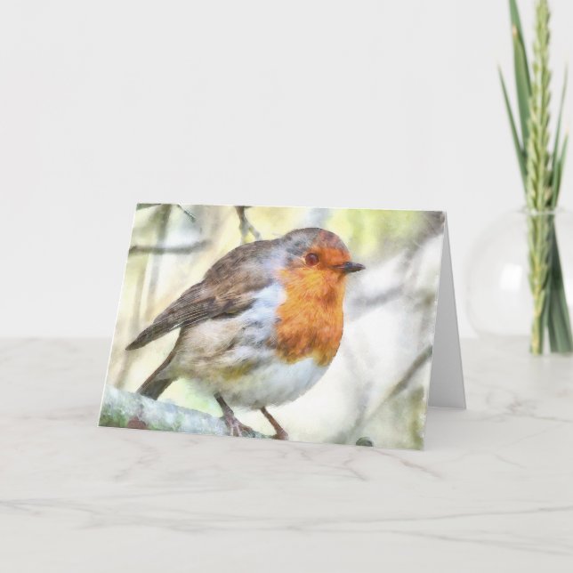Christmas Robin Redbreast Winter Watercolor Card (Front)