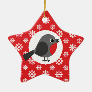 Christmas Robin Snowflakes Red Ceramic Ornament