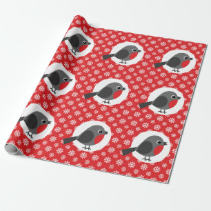 Christmas Robin Snowflakes Red Wrapping Paper