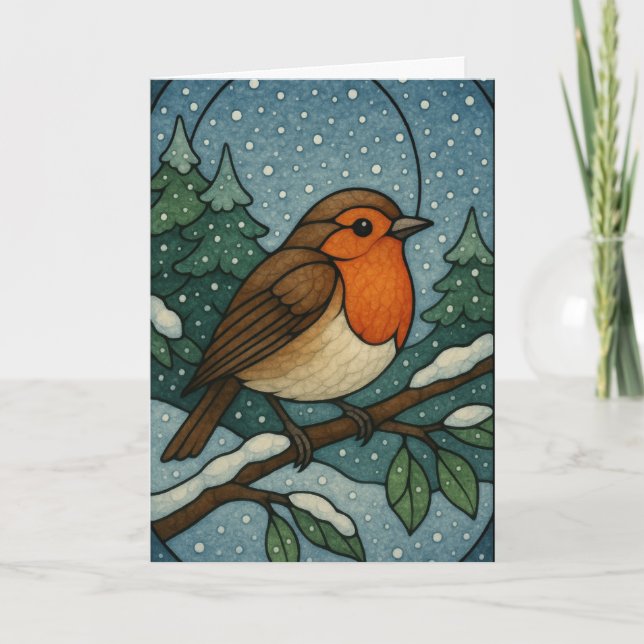 Christmas Robin Stained Glass Card (Front)