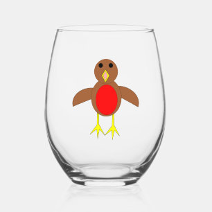 Christmas Robin Stemless Wine Glass