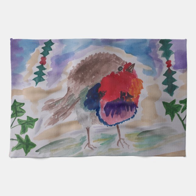 Christmas Robin Tea Towel (Horizontal)