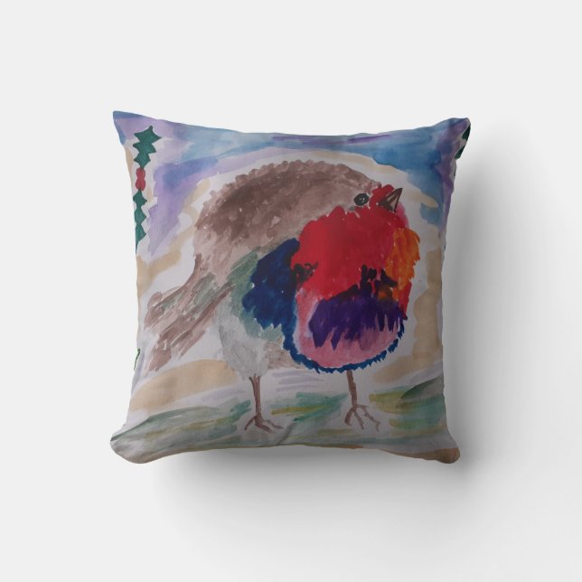 Christmas Robin Throw Cushion (Front)