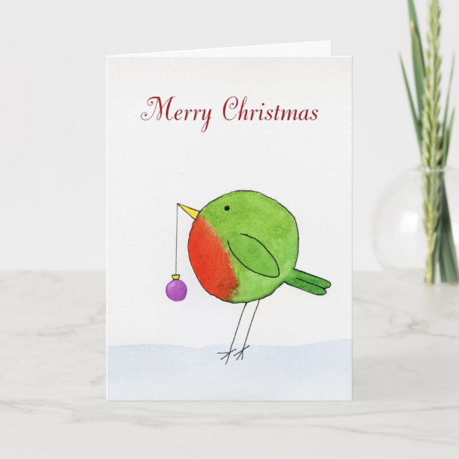 Christmas Robin watercolour Greeting Card (Front)