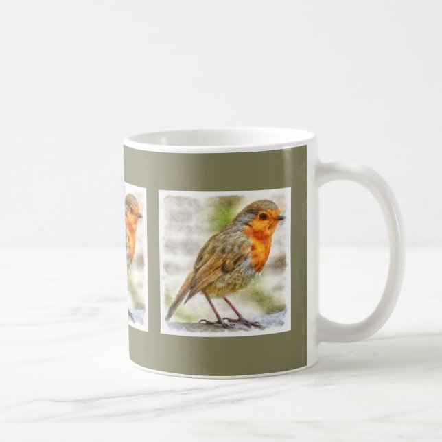 Christmas Robin Winter Watercolor Coffee Mug (Right)