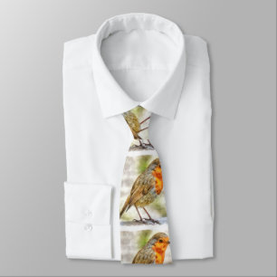 Christmas Robin Winter Watercolor Tie