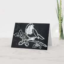 Christmas Robin with Holly in Black and White