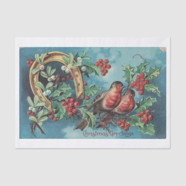 Christmas Robins with Horseshoe Decoupage Tissue Paper (Front)