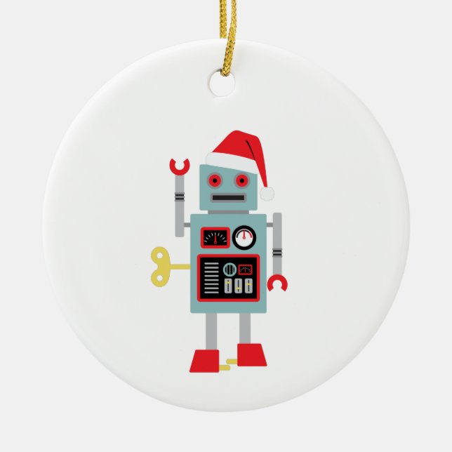 Christmas Robot Ceramic Ornament (Front)