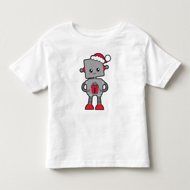 Christmas Robot, Cute Robot, Santa Hat, Gifts Toddler T-Shirt (Front)