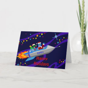 Christmas Robot with Rocket Holiday Card