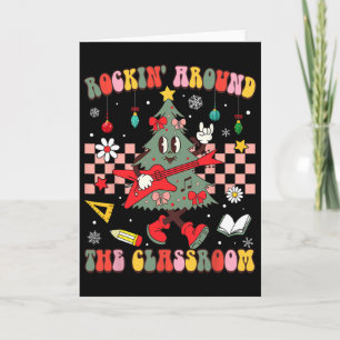 Christmas Rockin' Around The Clroom Teacher Retro Card