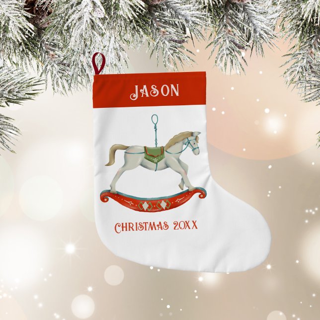 Christmas Rocking Horse With Name Large Christmas Stocking (Christmas Rocking Horse With Name Large Christmas Stocking)