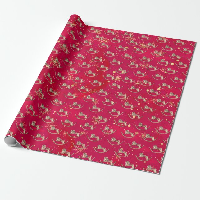 Christmas Rocking Horse Wrapping Paper (Unrolled)