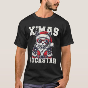 Christmas Rockstar Santa Cat Rock Xmas Rocker Men  T-Shirt
