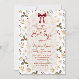 Christmas Romantic Coquette Red Satin Bow TMF26 Invitation