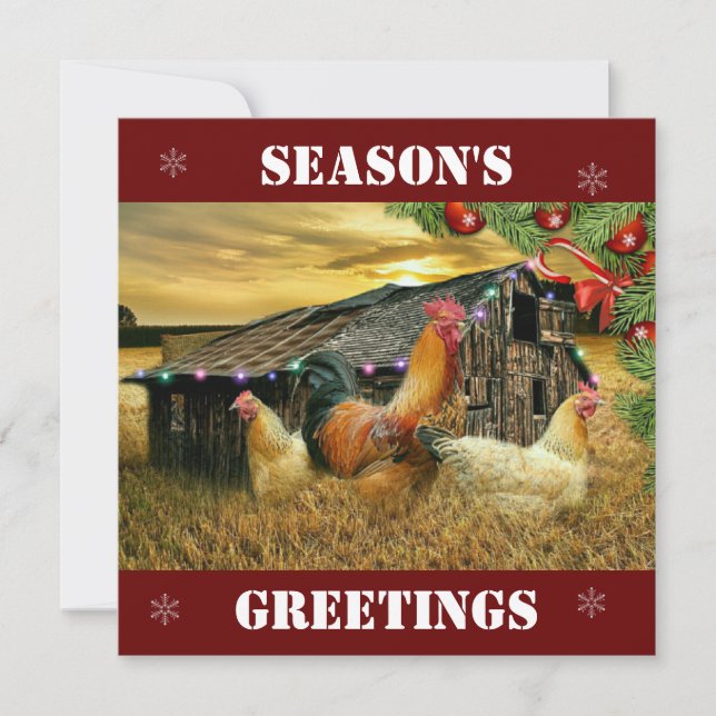 Christmas Rooster Hen Barn Coop Farm Holiday Card (Front)