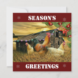 Christmas Rooster Hen Barn Coop Farm Holiday Card