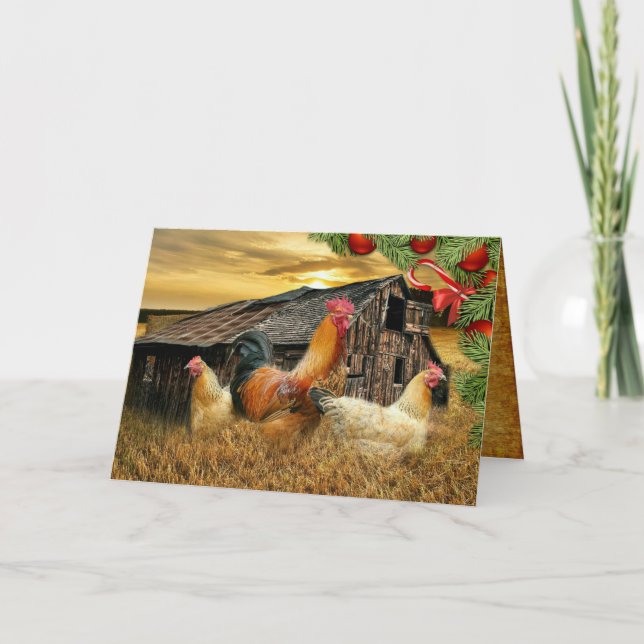 Christmas Rooster Hen Barn Coop Farm Holiday Card (Front)