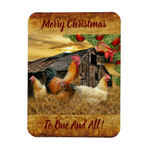 Christmas Rooster Hen Barn Coop Farm Magnet