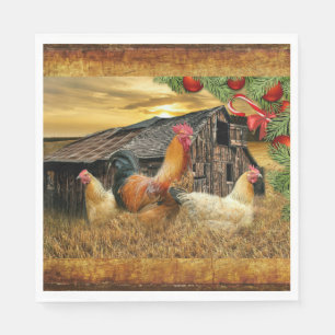 Christmas Rooster Hen Barn Coop Farm Napkin