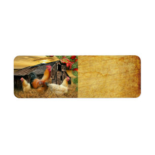 Christmas Rooster Hen Barn Coop Farm Return Address Label