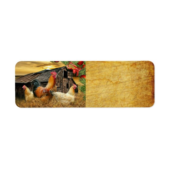 Christmas Rooster Hen Barn Coop Farm Return Address Label (Front)