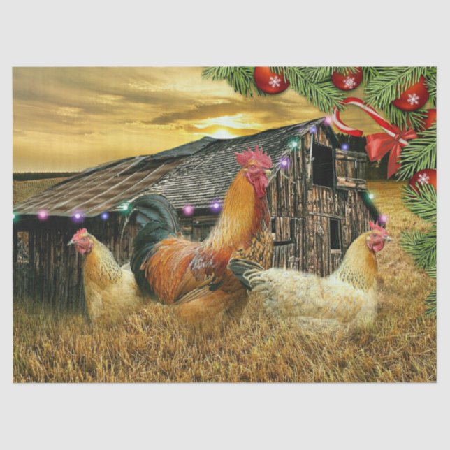 Christmas Rooster Hen Barn Coop Farm Tissue Paper (Front)