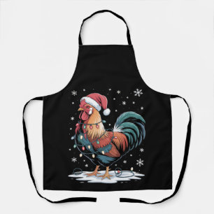 Christmas Rooster Santa Hat Chicken Lights Farm Apron