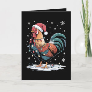 Christmas Rooster Santa Hat Chicken Lights Farm Card