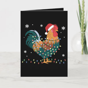 Christmas Rooster Santa Hat Lights Snowflak Xmas Card