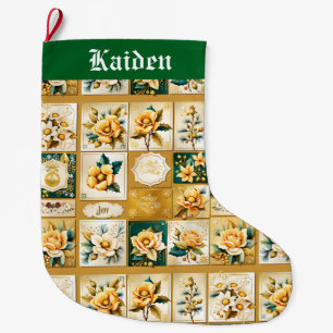 Christmas Rose Collage Large Christmas Stocking