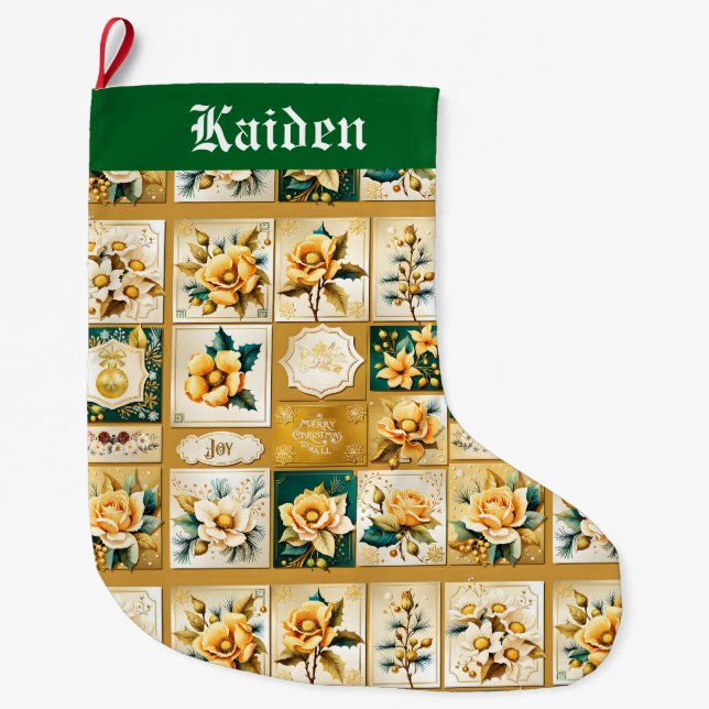 Christmas Rose Collage Large Christmas Stocking (Front)