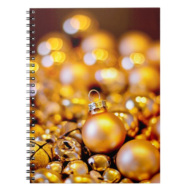 Christmas Rose Gold Baubles Notebook (Front)