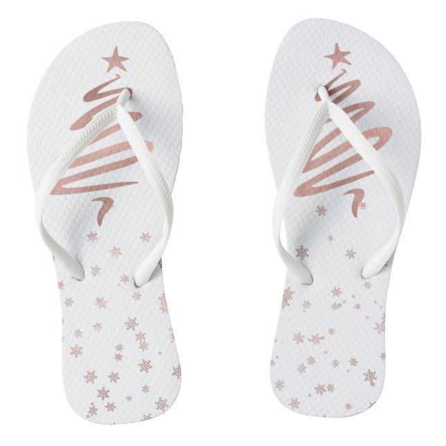 Christmas Rose Gold Foil Tree Snowflakes Thongs (Footbed)