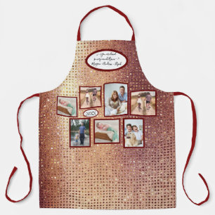 Christmas Rose Gold Glitter Red Nana Family Photo  Apron
