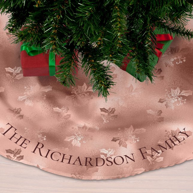 Christmas Rose Gold Personalised Holly Pattern Brushed Polyester Tree Skirt (Creator Uploaded)