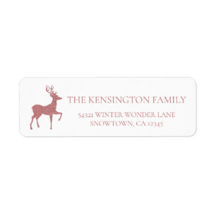 Christmas Rose Gold Pink Faux Glitter Reindeer Return Address Label