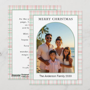 Christmas Rose Sage Mint Plaid Arch 1 Photo Holiday Card