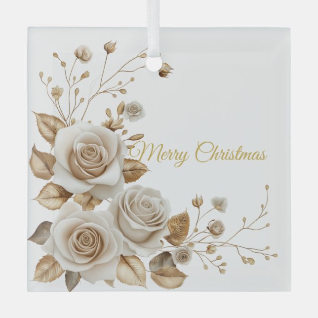 Christmas  Roses Glass Ornament (Front)