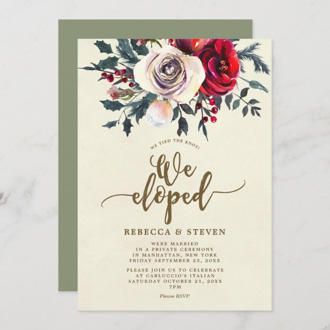 christmas roses modern we eloped invitation (Front/Back)