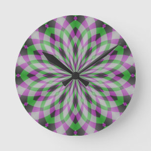 Christmas Rosettes in Purple, Green and Black Round Clock