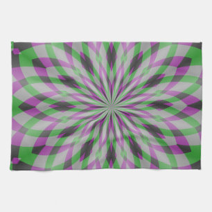 Christmas Rosettes in Purple, Green and Black Tea Towel