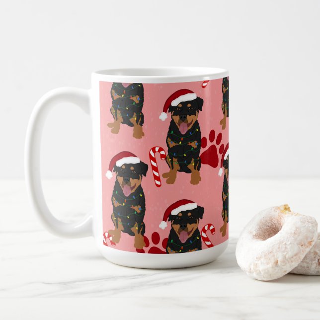 Christmas Rottweiler  Coffee Mug (With Donut)